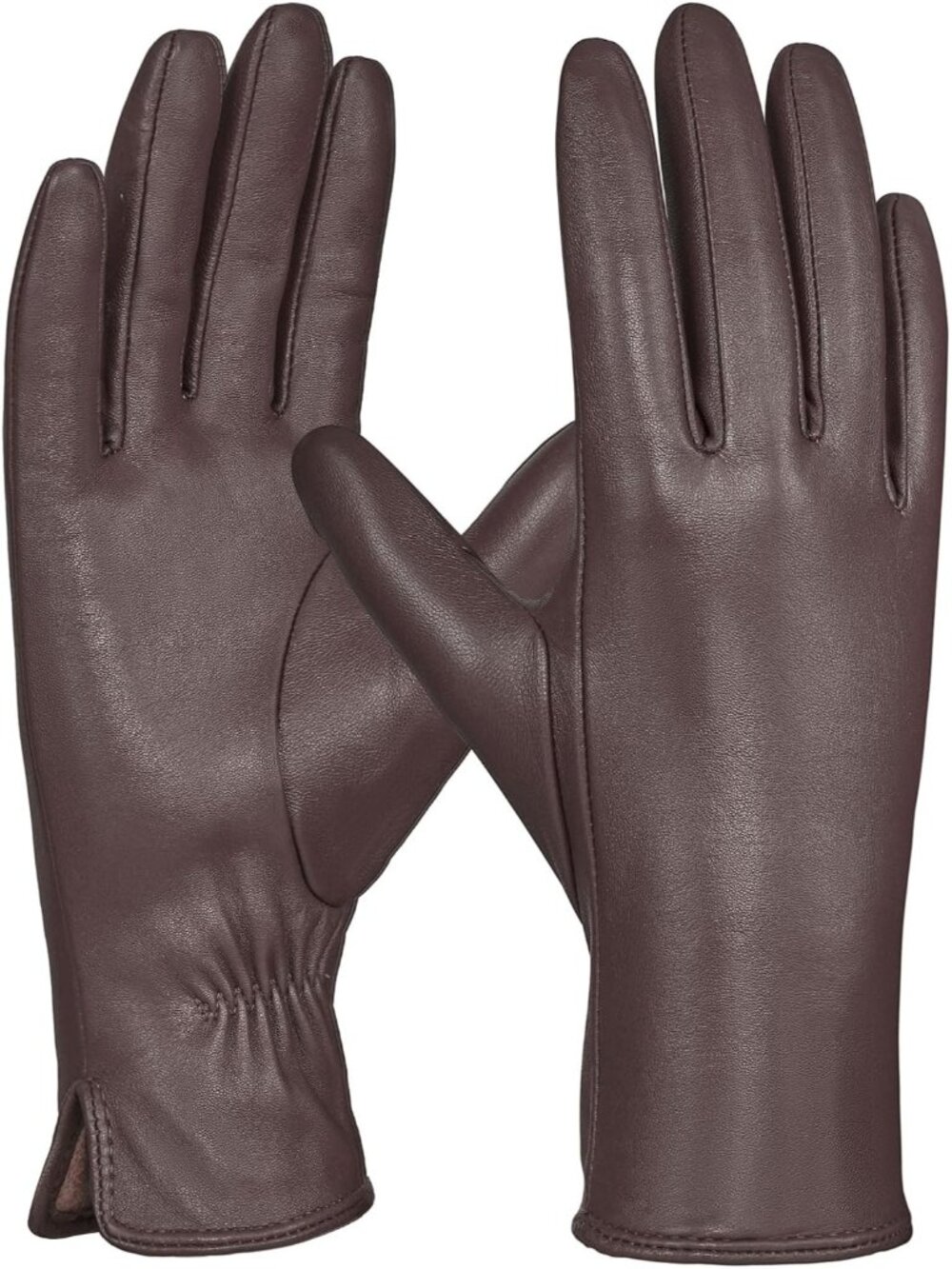 Women's Stone Touchscreen Winter Wool Cashmere Lined Sheepskin Leather Gloves
